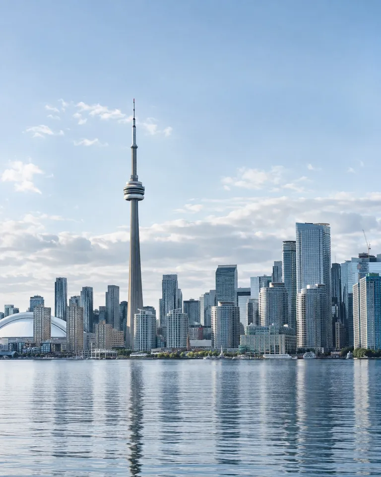 Toronto skyline and the CN Tower across Lake Ontario